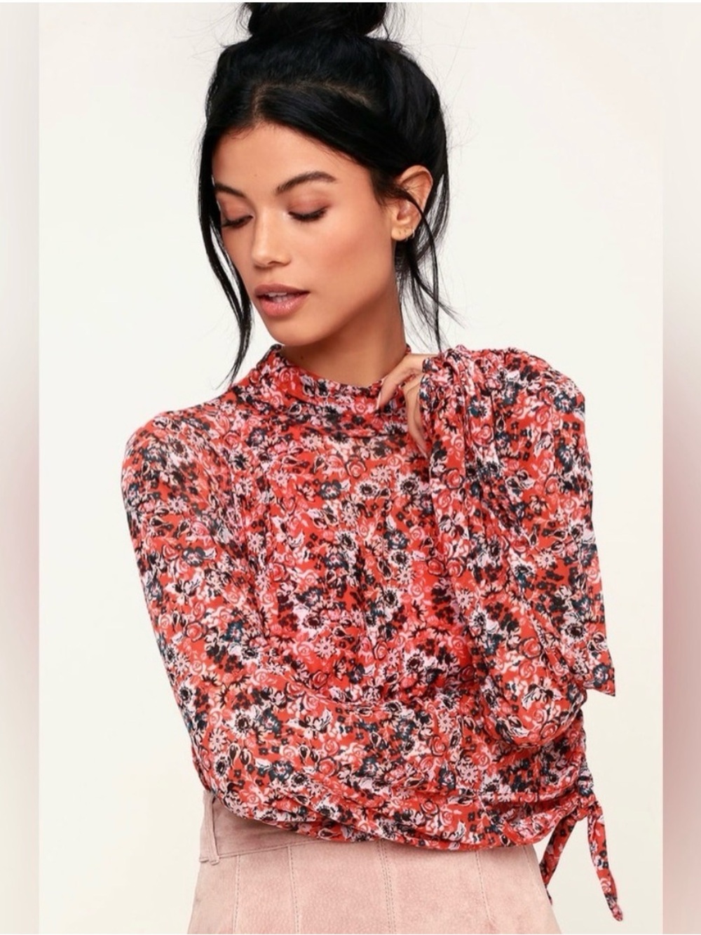 Free People All Dolled Up Mesh Floral Top